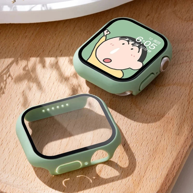 Tempered Glass+cover For Apple Watch Case Accessories 45mm 41mm 42mm 38mm PC Screen Protector cover iWatch 6 5 4 se 44mm 40mm