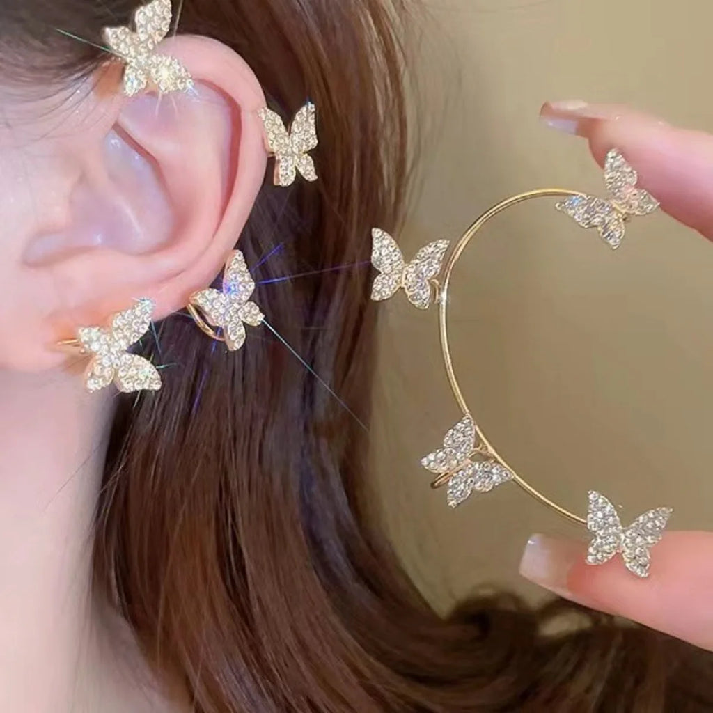 Korean Style Butterfly Ear Clips Without Piercing For Women Sparkling Zircon Ear Cuff Clip Earrings Wedding Party Jewelry Gifts