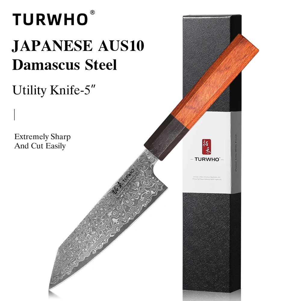TURWHO Hand Forged Japanese Chef Knife Damascus Steel Kitchen Knives Santoku Sashimi Bread Utility Handmade Blade Cooking Tools