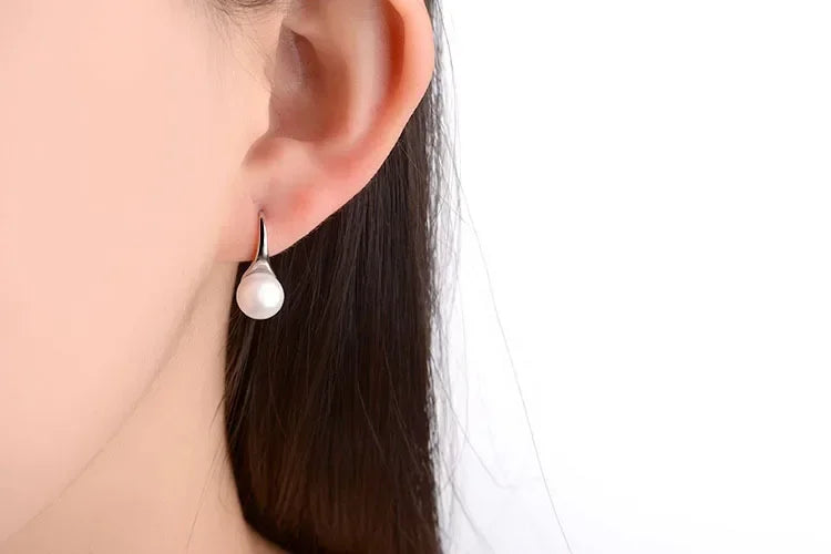 Korean fashion 925 Sterling Silver Earrings for Women Round Natural Freshwater Pearl Hook Dangle Drop Wedding Gifts Jewelry