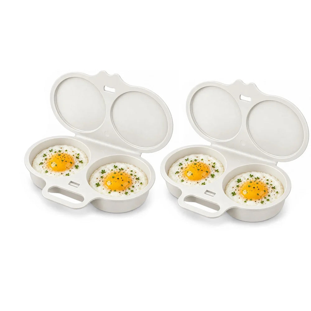 Microwave Egg Cooker Double Cavity Egg Poacher Food Grade Non Stick Egg Steamer Oil Free Breakfast Maker Reusable Kitchen Mold