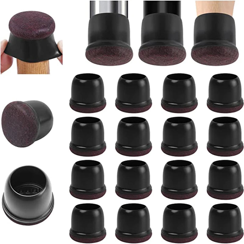 16PCS Black Silicone Chair Leg Floor Protectors with Wrapped Felt Bar Stool Chair Leg Caps Furniture Leg Feet Protection Cover