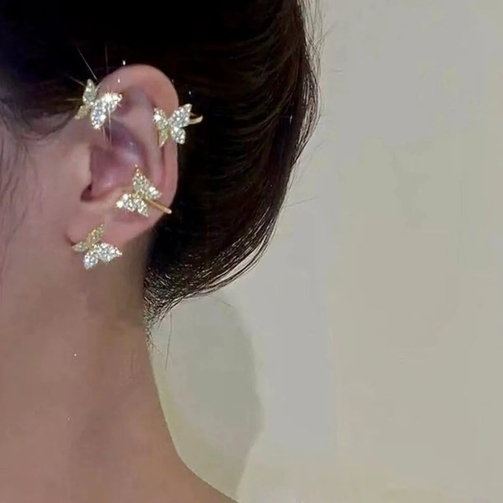 Korean Style Butterfly Ear Clips Without Piercing For Women Sparkling Zircon Ear Cuff Clip Earrings Wedding Party Jewelry Gifts