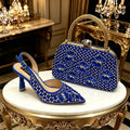 Venus Chan Gold Pointed Toe Rhinestone Heels & Bag Set, Sparkly Slingback Shoes for Women Wedding Party Evening Prom