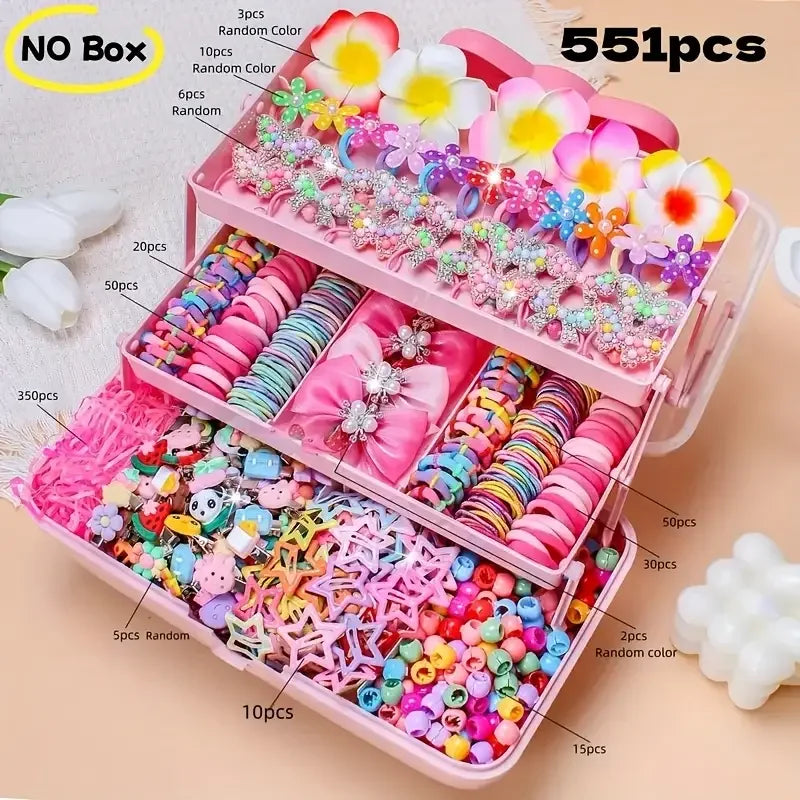 500/551 Pieces of a Pink-Themed Valentine’s Day Girl’s Hair Accessory Set. Suitable for Festive Occasions.