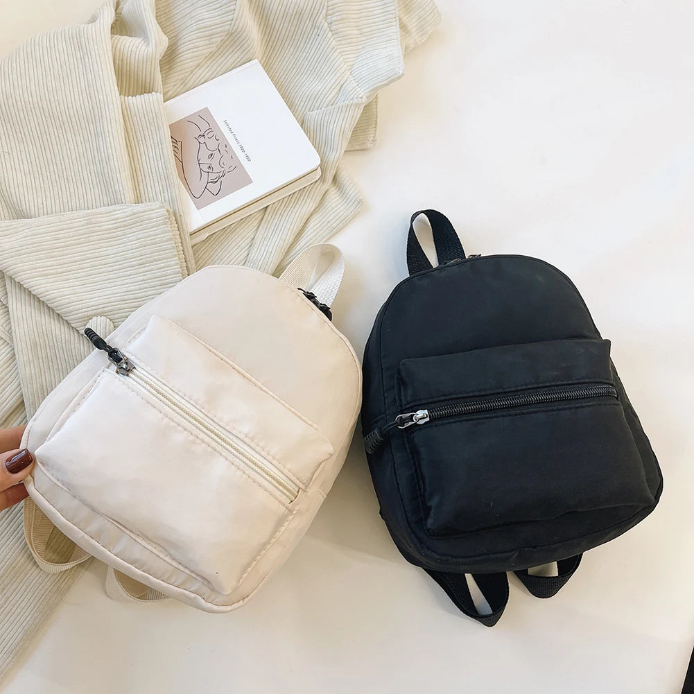 Fashion Solid Color Backpack Women Nylon Knapsack Preppy Style Mini Rucksacks