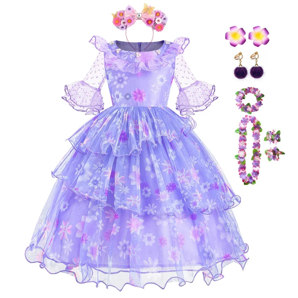 Encanto Costumes Cosplay Princess Dress Isabella Charm for Girls Carnival Christmas Birthday Party Mirabel Dress