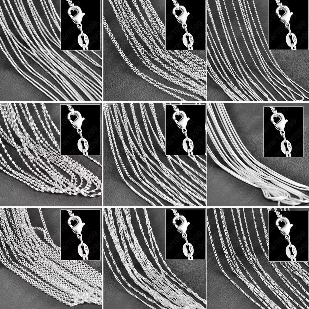5pcs Lot Wholesale Pure S925 Sterling Silver Charm Link Chain Necklace Jewelry with Strong Smooth Lobster Clasps 16-30 Inches