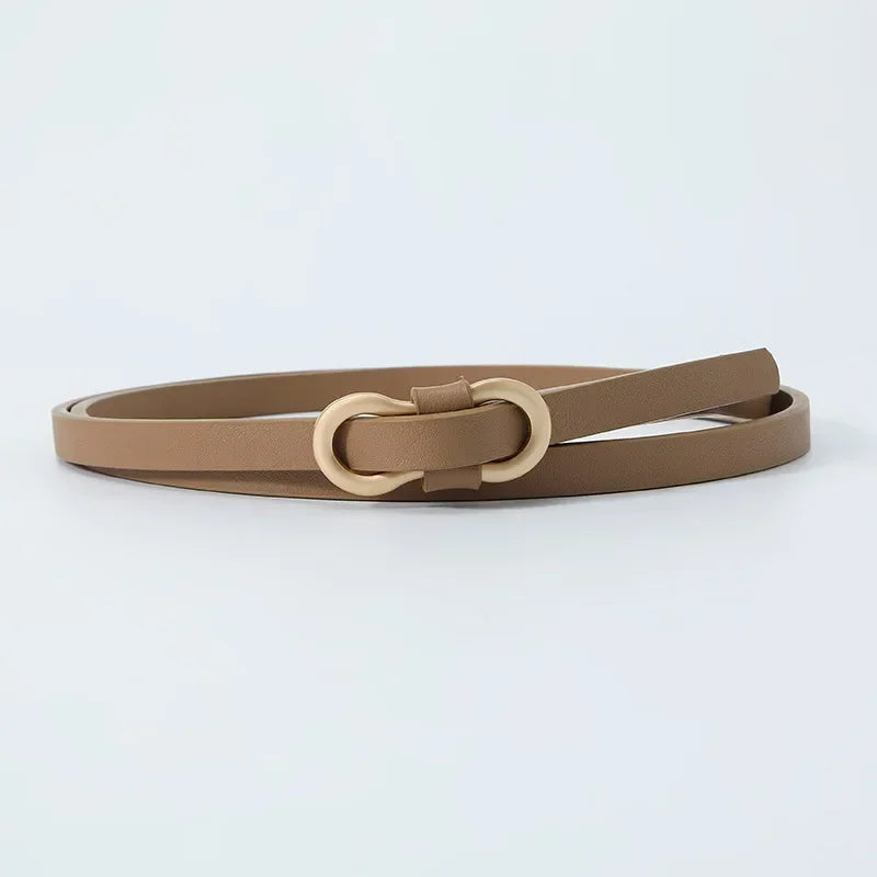 Metal Buckle PU Leather Knotted Belt Long Thin Adjustable Waist Belts Women Female Dress Coat Suit Decoration Straps