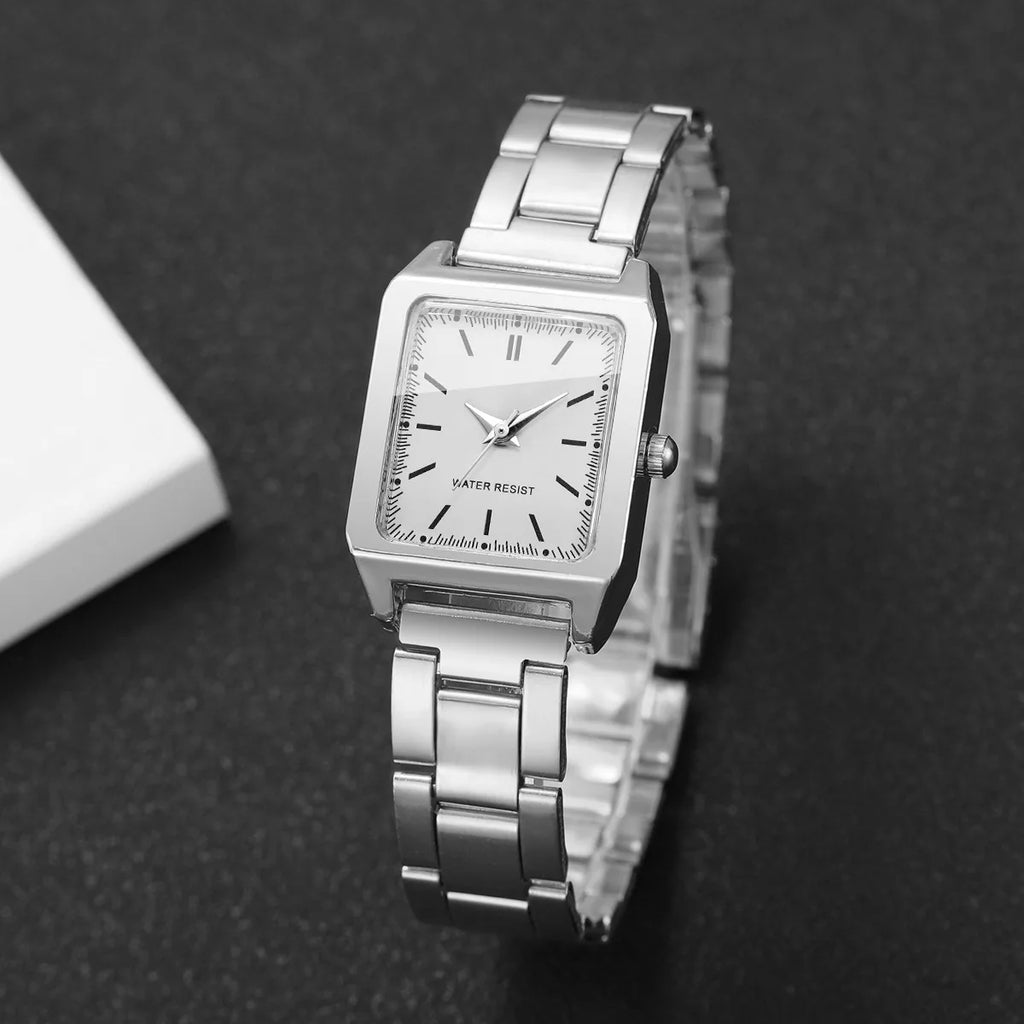 5PCS Fashion Women Quartz Watch Rhinestone Jewelry Set Elegant Square Dial Wristwatch Clock Gift Reloj Mujer（Without Box）