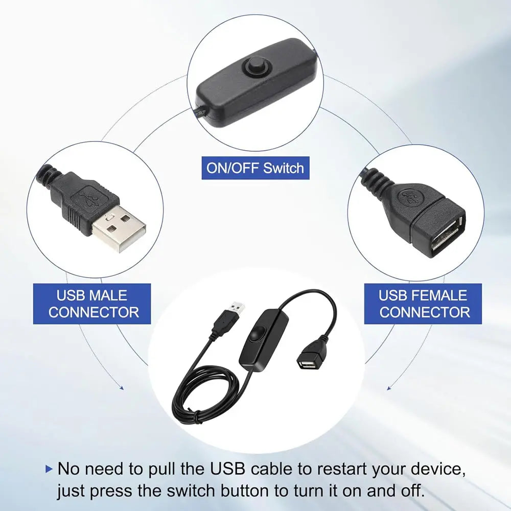 1M/2M USB Male to Female Extension Cable with On/Off Switch Data Transfer and Charging for LED Lamp/USB Flash/Fan/LED Strips etc
