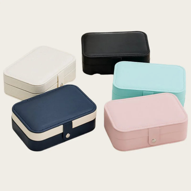 Portable Leather Travel Jewelry Storage Box Mini Organizer Case for Earrings Necklace Ring Daily Storage & Display