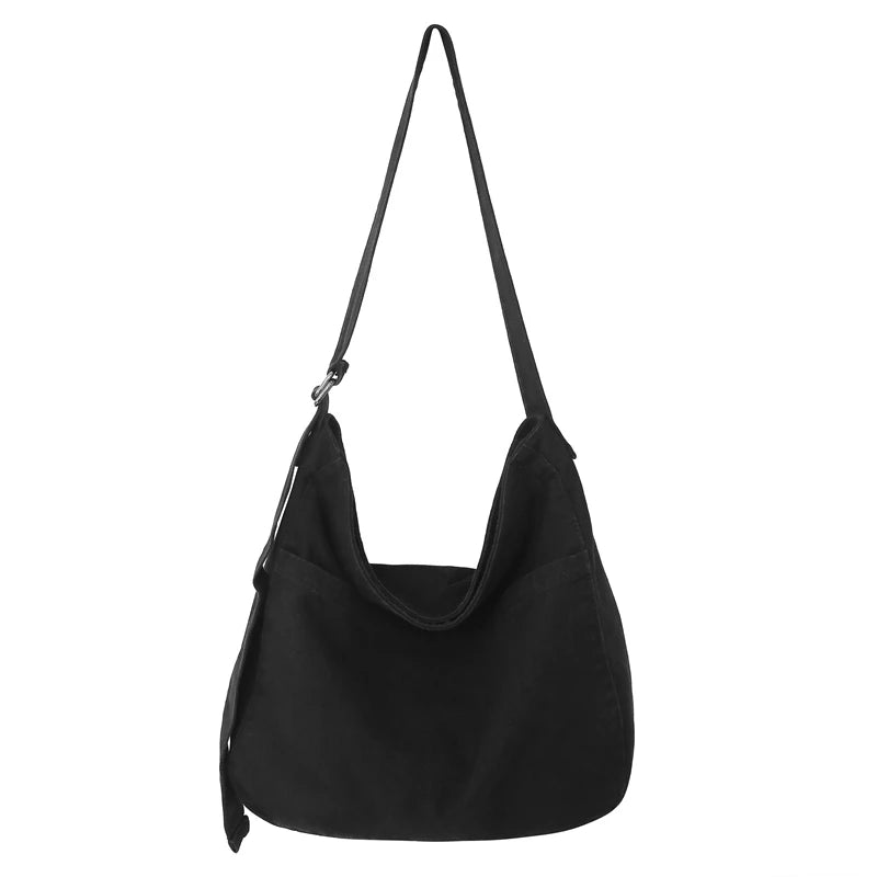 Women Casual Canvas School Crossbody Bags For Student Female Solid Color Large Capacity Tote Bag Trendy Cool Men Shoulder Bag