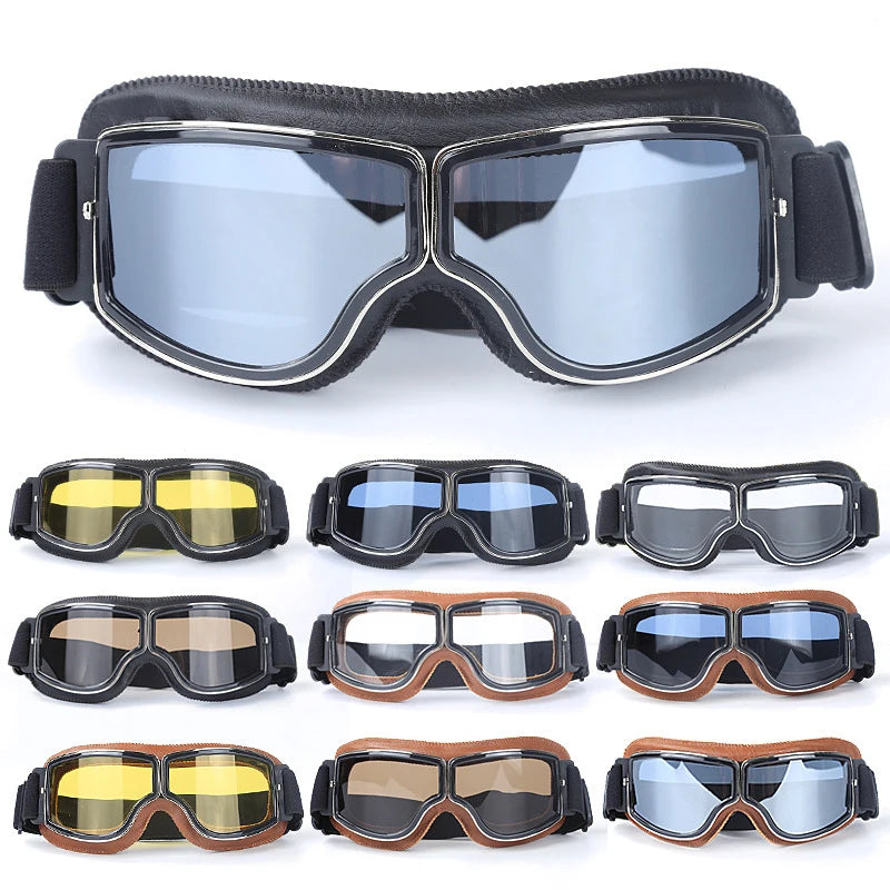 Bicycle Motorcycle Glasses Windproof Motorcycle Helmet Glasses Sunglasses Retro Universal Leather Retro Motorcycle Accessories