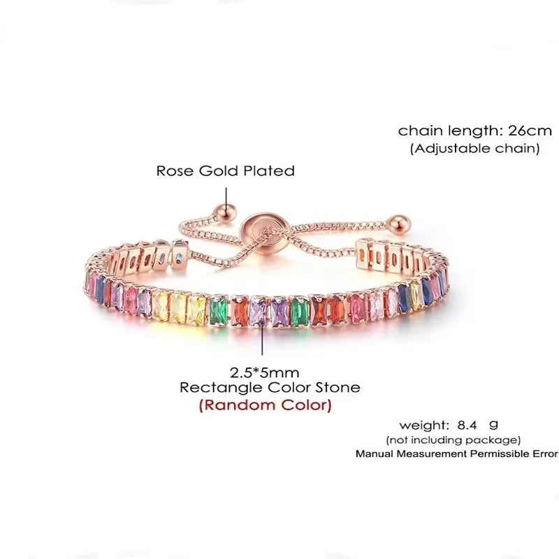 Rose Gold Adjustable Slider Bracelet for Women Colorful/Blue White Tennis Bracelet Fashion Dainty Crystal Bracelets Jewelry Gift