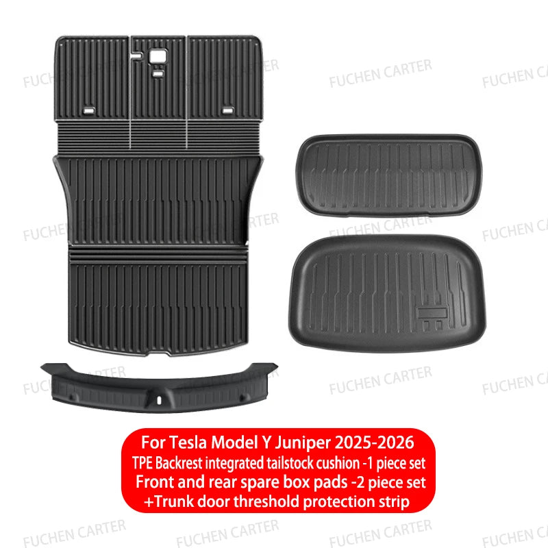For Tesla Model Y Juniper 2025 2026 TPE Car Front Rear Trunk Mat Waterproof Wear-resistant All Weather Trunk Mats Backrest Mats