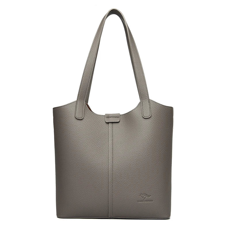 Genuine Brand Soft Leather Shoulder Bag For Women Casual Tote Bag Female Solid Color Purse Simple Design Handbag Commuting Sac