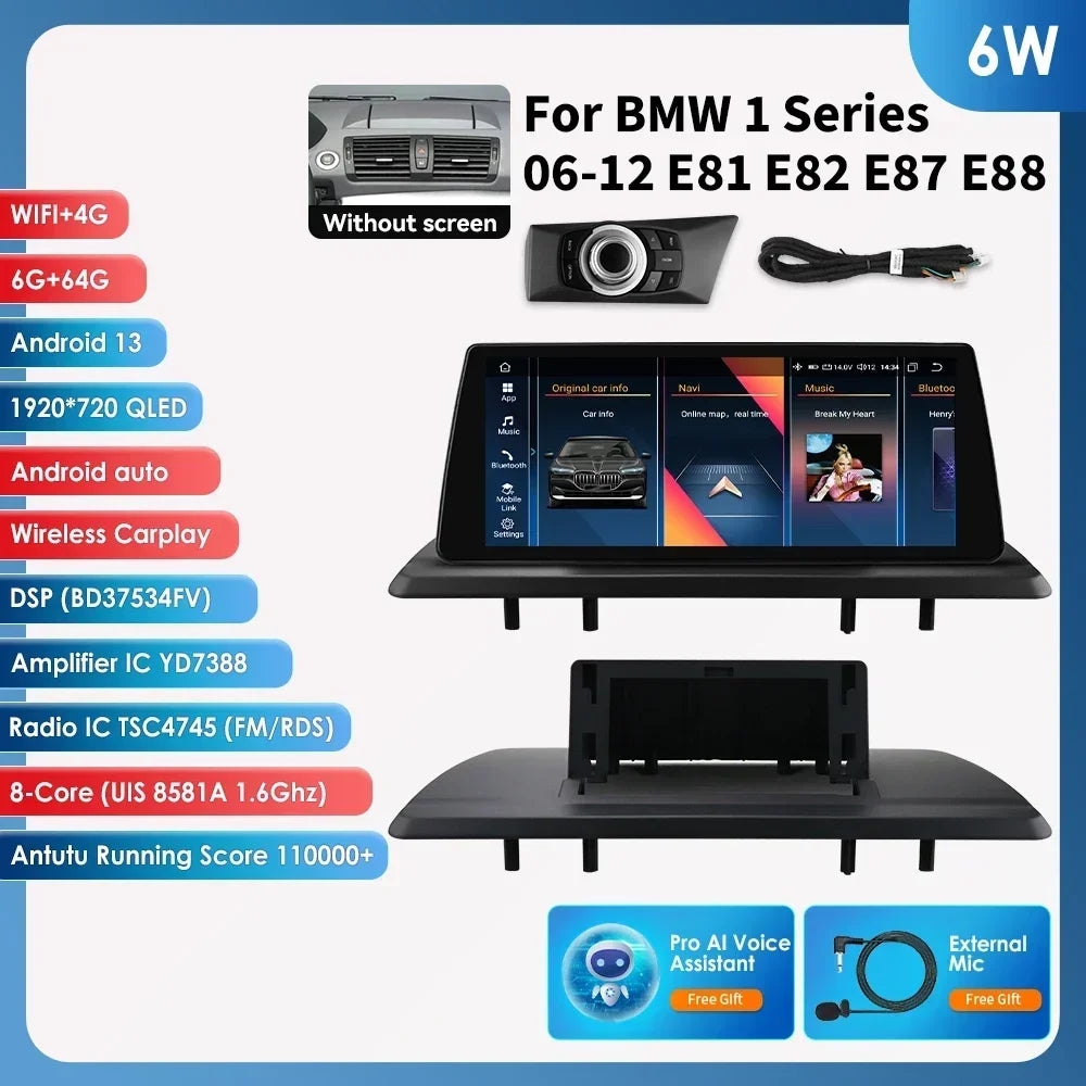 10.25" Smart Car Systems for BMW 1 Series 06-12 E81 E82 E87 E88 Without Screen with Support Wireless Carplay Android Auto RDS BT