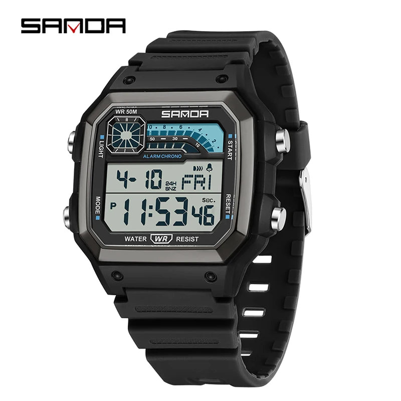 SANDA Outdoor Sport Electronic Watch Men Multifunction Watches Alarm Clock Chrono Waterproof LED Digital Double Time Watch