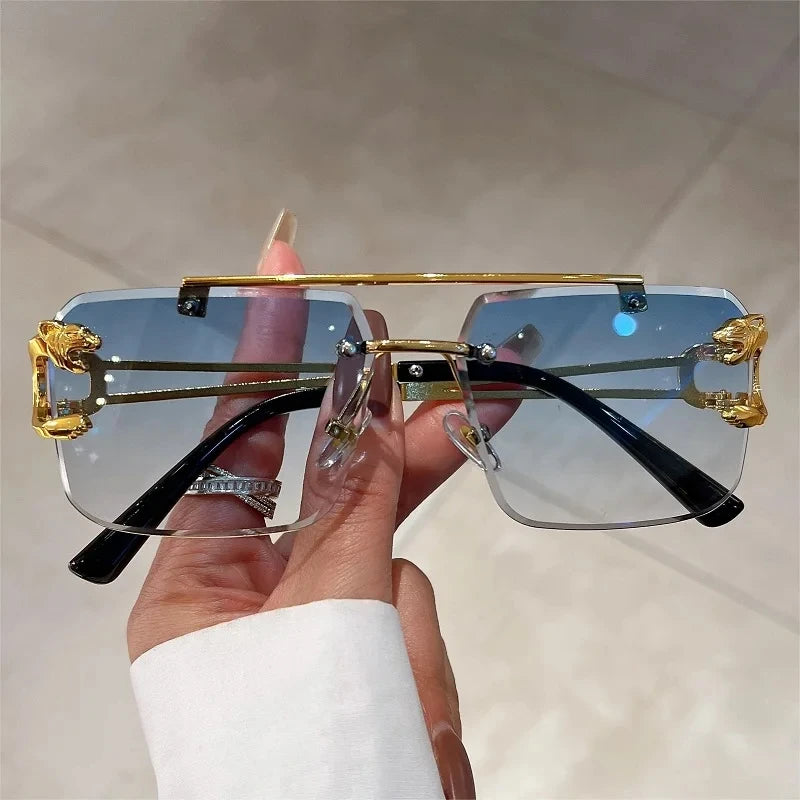 1pcs Retro Frameless MEN'S AND WOMEN'S Sunglasses, Fashionable, Nickel Double-layer, UV400
