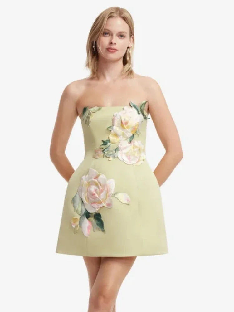 2026 Sexy Strapless Embroidered Flowers Mini Dress Women Sleeveless Backless Florals A-line Dresses Evening Party Cocktail Gowns