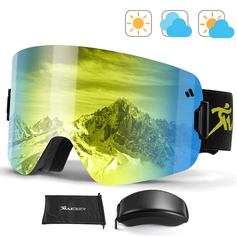 Magnetic Ski Goggles Men Snowboard Glasses Double Layers Lens Anti-fog UV400 Snow Goggles Women Snowmobile Skiing Eyewear OTG