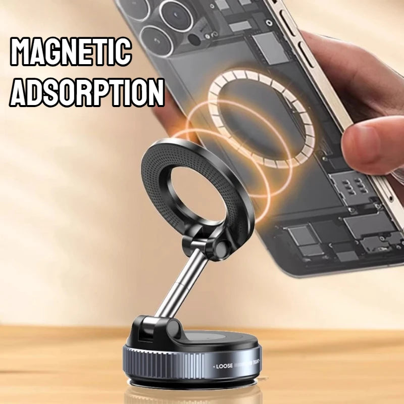 Upgraded Foldable Magnetic Car Phone Holder – N52 Magnet for Ultra-Strong Hold, 360° Rotatable, Dashboard Suction Cup, ABS