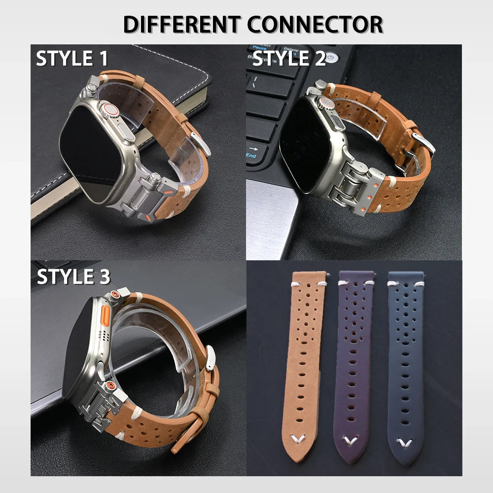 Luxury Leather Band for Apple Watch Ultra 3 2 49mm Series 11 10 46mm 9 8 7 45mm Correa Strap for iWatch 6 5 4 Se 3 44mm Bracelet