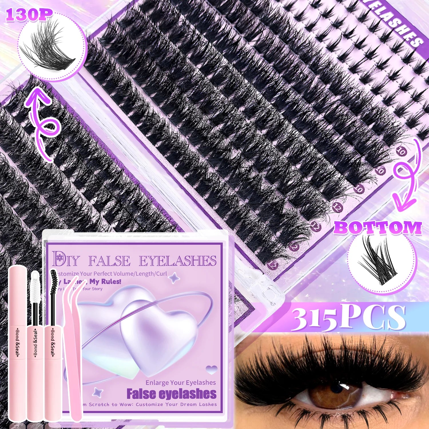 Show-Stopping Top & Bottom Lash Kit – 250/740 Cluster Shell Fluffy Volume, Mix-&-Match Lengths & Styles! Killer for Any Look