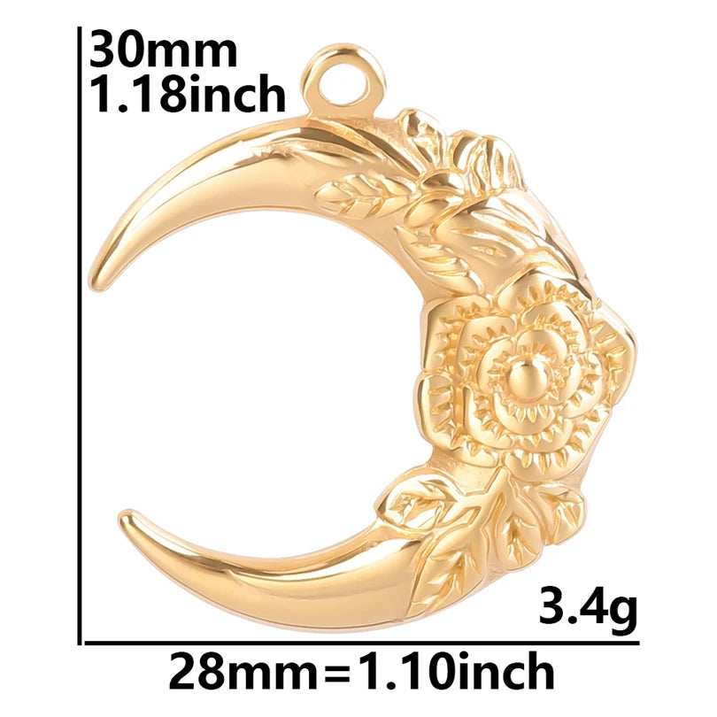 10pcs/lot Stainless Steel Crescent Moon Sun Pendants Moon Girl Friendship Mushroom Forest Charms Jewelry Making Findings No Fade