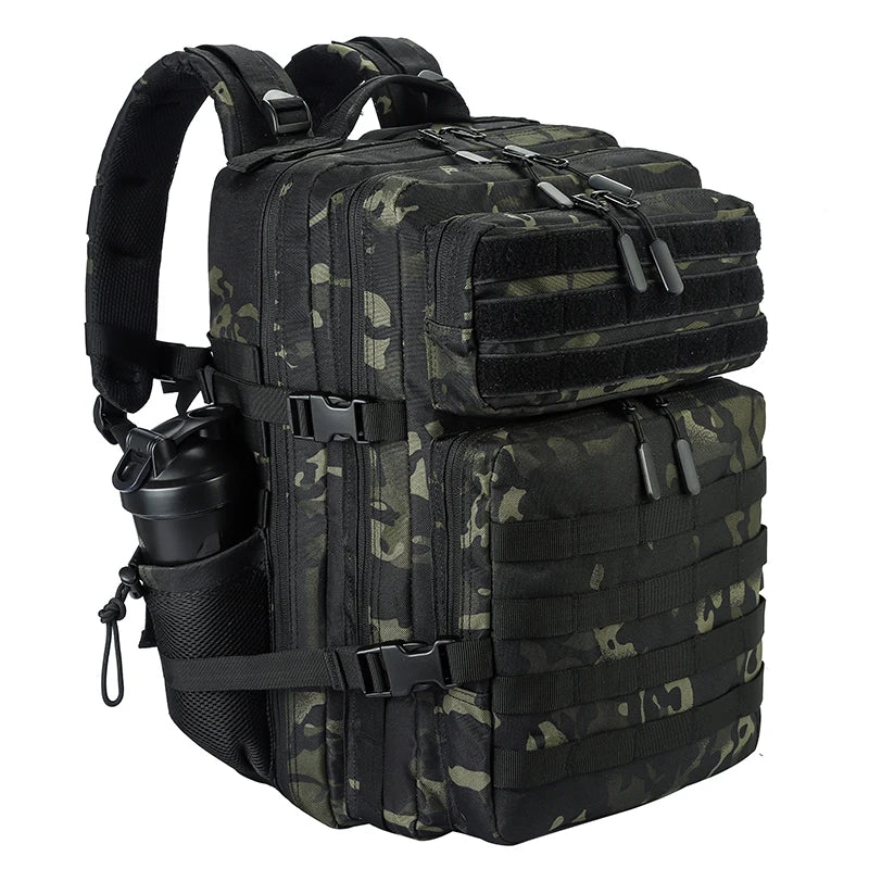 LHI 45L Tactical Backpack for Men and Women Large Athlete Gym Bag Outdoor Sports Hiking Survival Rucksack with Bottle Holder