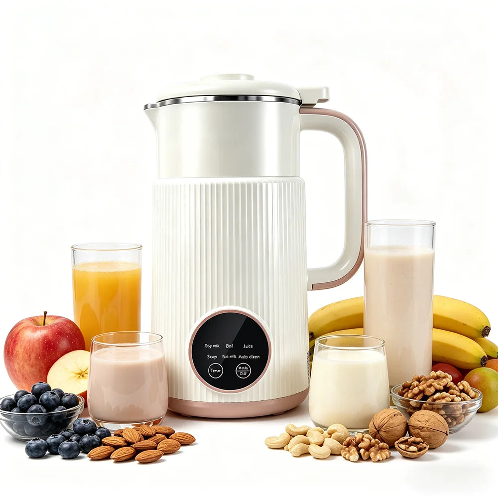 Multifunctional Automatic Soy Milk Maker 0.8L Self Cleaning Nut Milk Blender 12H Timer Delay Start Stainless Steel Inner Jug Mini Fruit Juice Soup Maker
