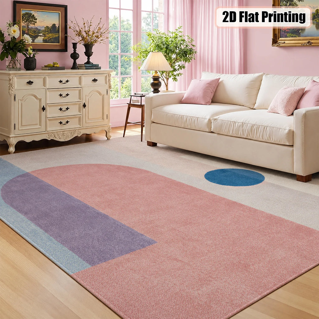 Large Indoor Area Rug, Soft Velvet Low Pile with Non-slip Dotted Backing, Machine Washable Modern Geometric Blush Pink & Light Blue Accent Rug for Living Room, Bedroom, Home Decor