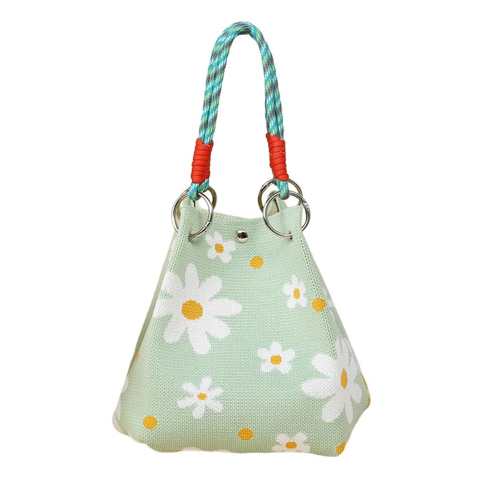 Cute Cartoon Knitted Bucket Bag Handmade Woven Ring Buckle Wrist Bag Large Capacity Tote Bag for Women Girls