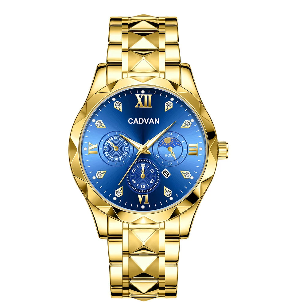 CADVAN Men's Luxury Steel Strap Calendar Watch with Stylish Stainless Steel Strap, Perfect Gift for Men's Watches - Boxed