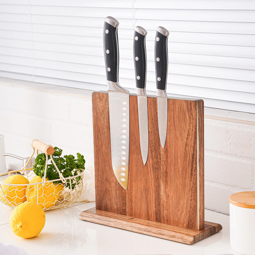 New Acacia Wood Home Kitchen Magnetic Knife Block Holder Rack Magnetic Stands with Strong Enhanced Magnets