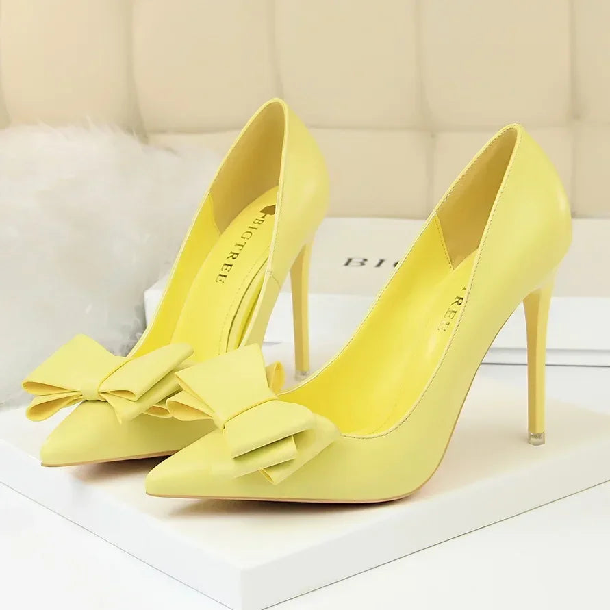 Woman Fashion Career Formal 7.5cm 10.5cm High Heels Colorful Shoes Lady Sweet Blue Yellow Wedding Scarpins Pumps Plus Size 34-43