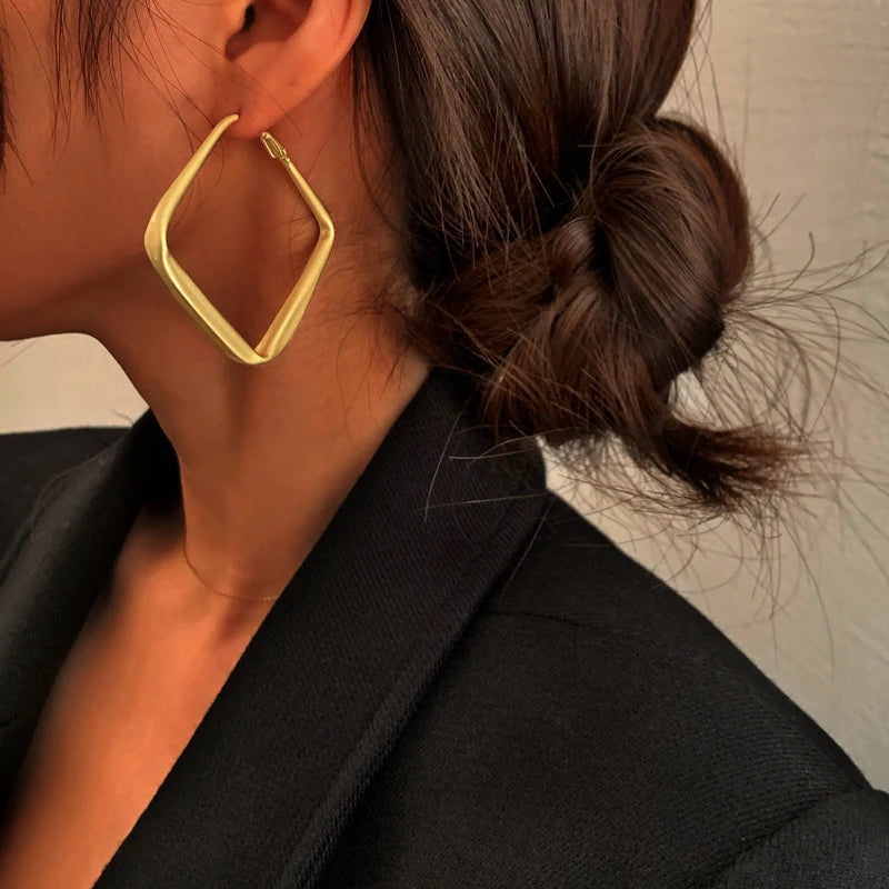 2026 Fashion Gold Color Big Square Hoop Earrings For Women Exaggerated Metal Geometric Irregular Circle Earrings Jewelry