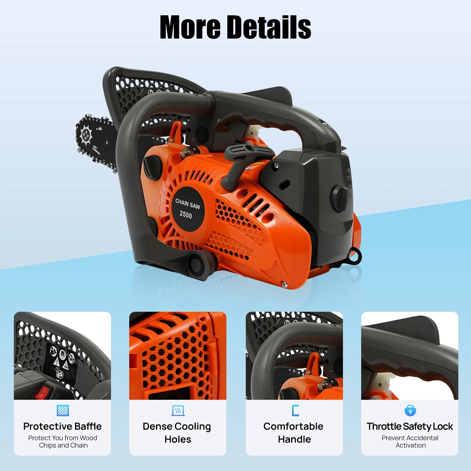 25.4cc 2-Cycle Gas Powered Chainsaw 11.8-inch Guide Bar 900W Power Chain Saws Tree Cutting Trimming Log 1.22hp