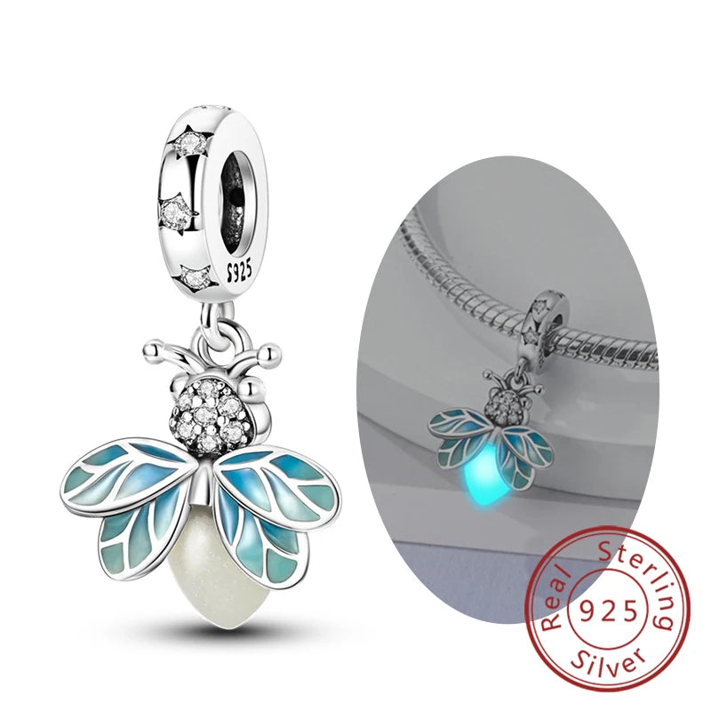 Hot Sale Charm Bead Pendant 925 Sterling Silver Firefly Love Heart Cats Dogs Sunflower Charm for Bracelet Women DIY Jewelry Gift