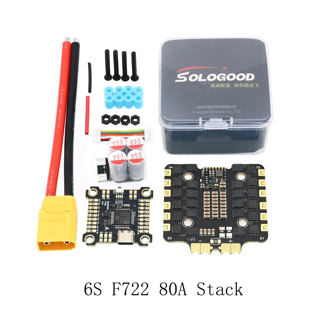SoloGood 6S F722 60A Stack / 8S F722 60A Stack / 6S F722 80A Stack / 8S F722 80A Stack Flight Controller & BLHELI_S 4in1 ESC