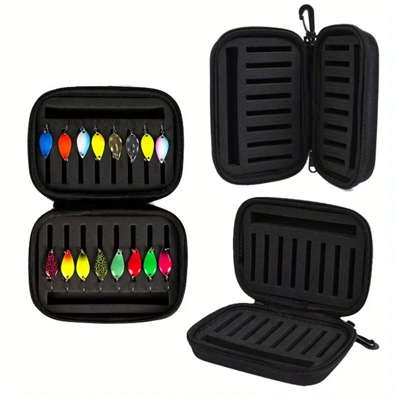Fly Fishing Lure Spinner Spoon Bait Black Storage Box Professional 16 Slots Hard EVA Storage Case Container Bag