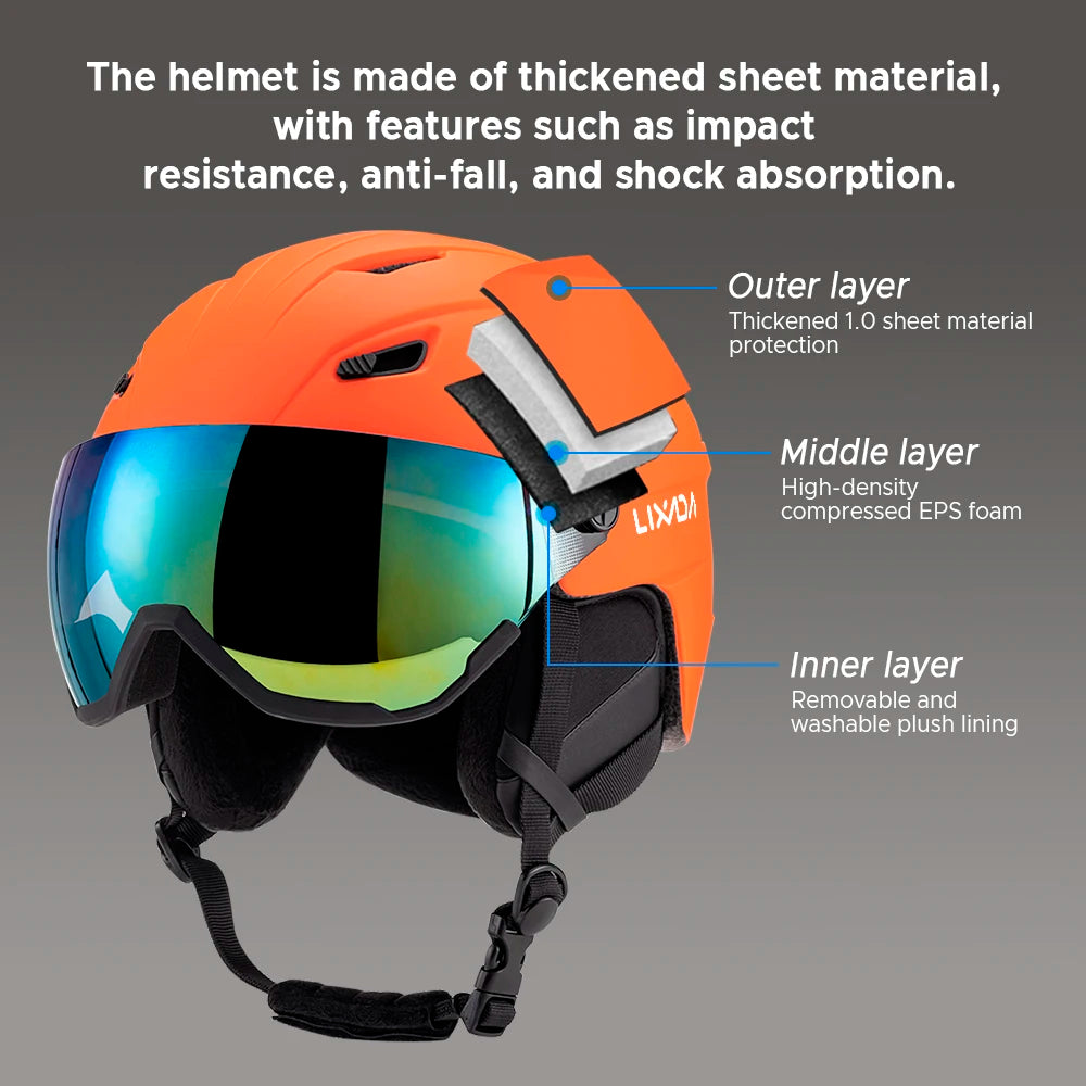 LIXADA Integrated Ski Helmet Men and Women Snowboard Helmet with Removable Visor Goggles Men and Women ‘s Snowboard Wear