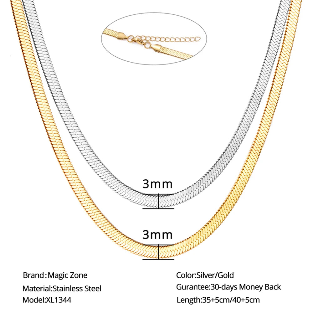 Punk Clavicle Flat Blade Snake Link Choker Necklace Gold Silver Color Stainless Steel Neck Chains For Women Jewelry Chocker 2023