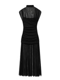 Tossy Black Mesh Fashion Maxi Dress For Women Sleeveless See-Through Patchwork Pleated Party Dress Female Autumn Long Dress 2025
