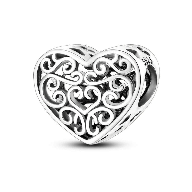 Charms Beads 925 Sterling Silver Tree of Life Peach Heart Sweet Love Charms Fit Pendants Bracelets Necklaces Women Jewelry Gift