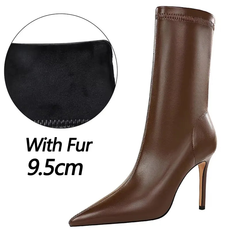 BIGTREE Shoes Pu Leather Boots Women Ankle Boots Sexy High-heel Boots Autumn Winter Shoes Short Boots Plus Size 43 Women Heels