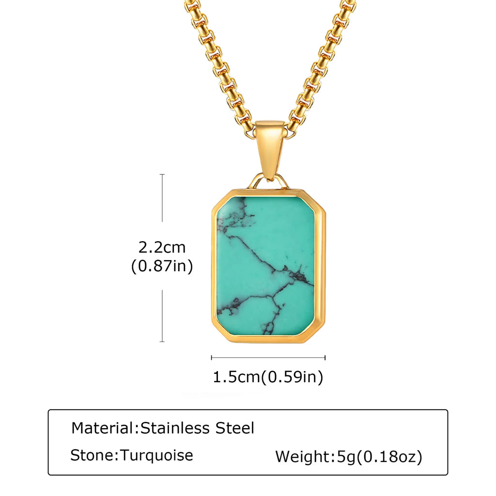 Trendy Pendant Necklaces for Men,Square Natural Stone Stainless Steel Necklaces,Hip Hop Healing Jewelry Gifts for Husband Dad