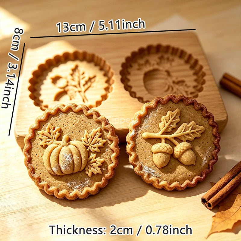 Wooden Cookie Mold Press for Baking, 3D Carved Beechwood Gingerbread Stamp, Halloween Pumpkin Ghost Embossing Cookie Cutter Mold