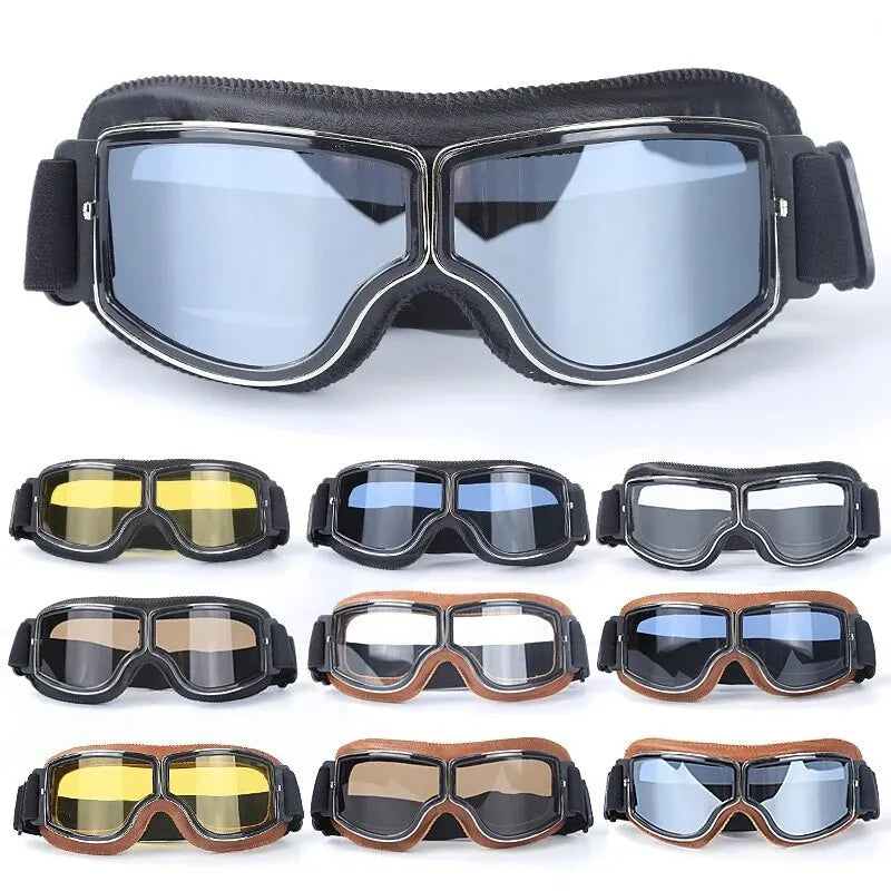 Motorcycle Glasses Windproof Motorcycle Helmet Glasses Sunglasses Retro Universal Folding Leather Retro Motorcycle Accessories